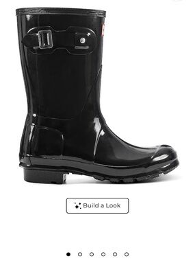 Hunter Glossy Black Short Rain Boot with Side Buckle
